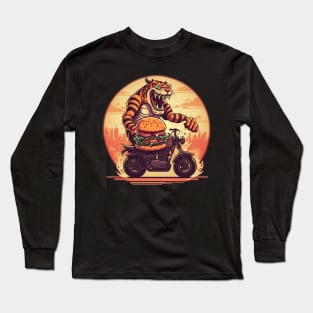 tiger monster in desert with delivering burger Long Sleeve T-Shirt